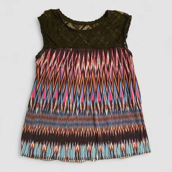 weston Tops - WESTON Sleeveless Top Small – Lace Yoke, Colorful Chevron Print, Made in USA